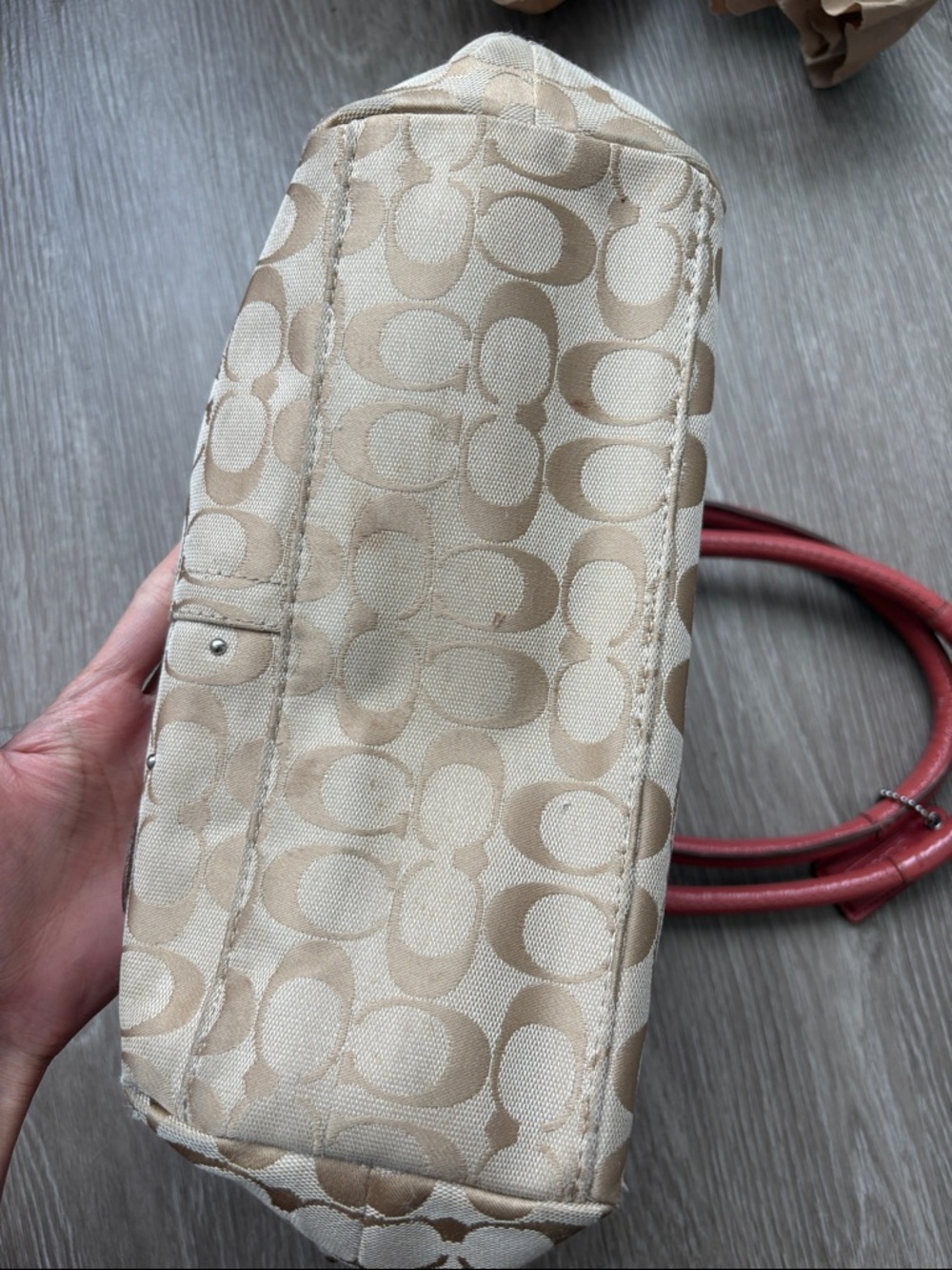Coach Floral Applique Canvas Tote in Pink and Beige - Picture 3 of 6